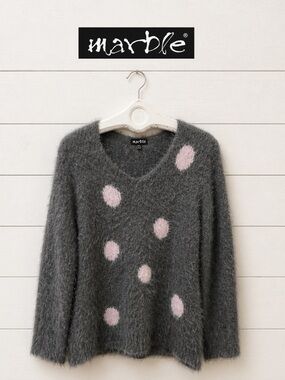 MARBLE – Grey Fuzzy Polka Dot Sweater (Size 12 )